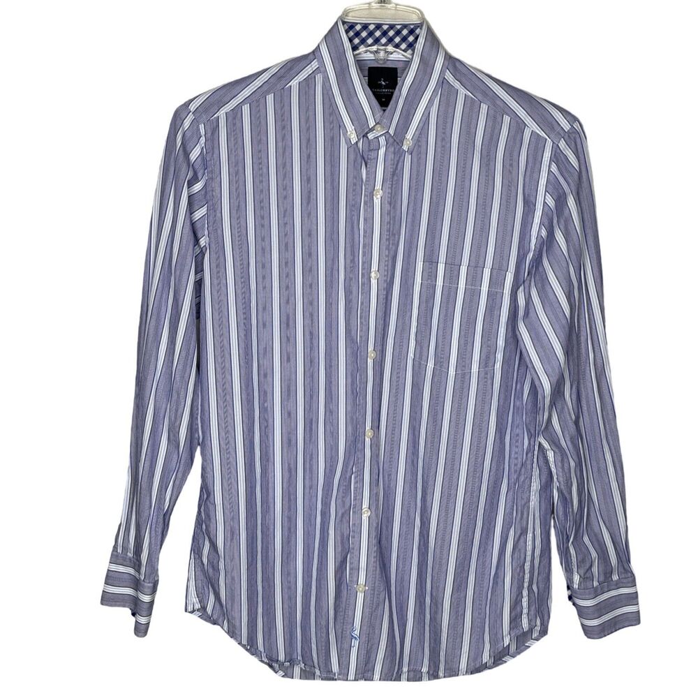 Tailorbyrd Shirt Men Medium Blue White Stripe Button Down Casual Business Preppy